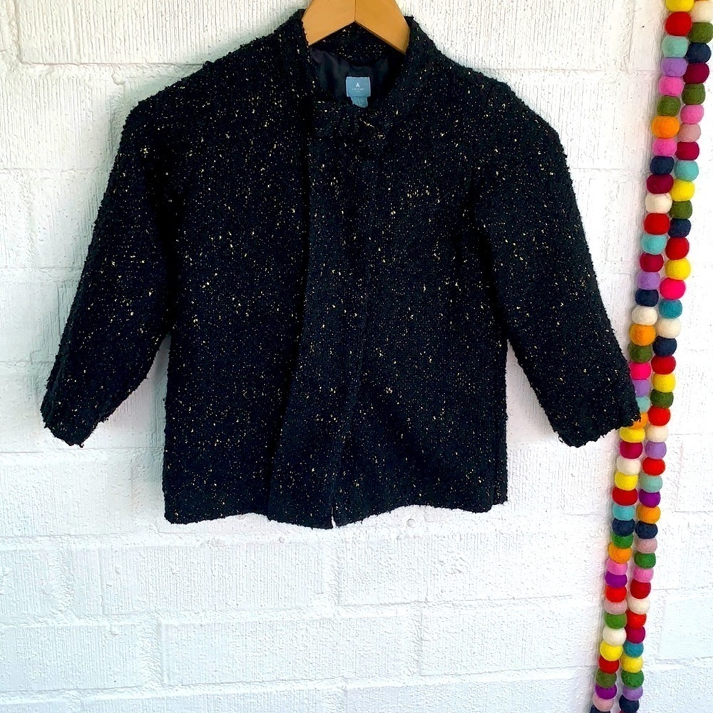 Gap Tweed Metallic Gold Black Snap Button Girls Kids Coat sz 5